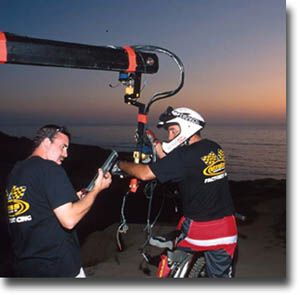 behind the scenes of On any given weekend - Bill Roberts and Ray Pacheco setting up Camera Jib at Sunset Cliffs - photo courtesy of Dave Brown
